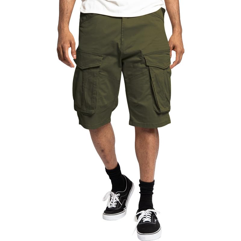 Mens Summer Casual Cargo Shorts Fashion Lightweight Loose Fit Short Pants Drawstring Elastic Waisted Outdoor Shorts - color: Army Green, size: Large