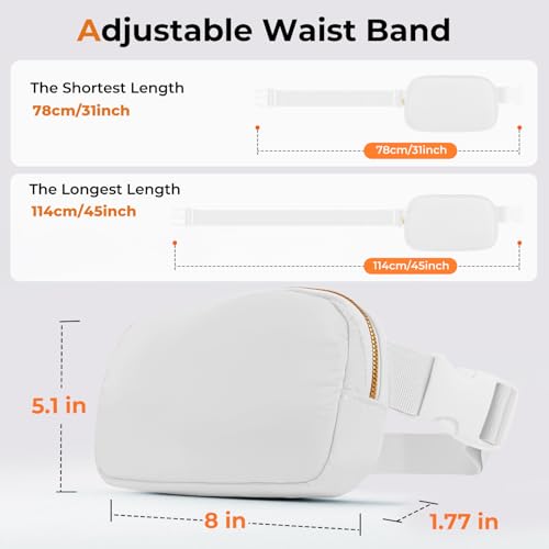 Belt Bag Zipper Fanny Pack Crossbody Bags for Women,Fashion Nylon Waist Packs, Water Repellent Two Way wear with Adjustable Strap Gifts for Teenage Girls Women Men(white) - color: white