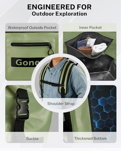 Gonex Waterproof Duffel Bag, 90L Heavy Duty Dry Duffle Bag with Reinforced Thickened Bottom, 3-in-1 Convertible Large Travel Backpack for Kayaking, Motorcycle, Camping & Boating, Army Green - color: Army Green, size: 90L