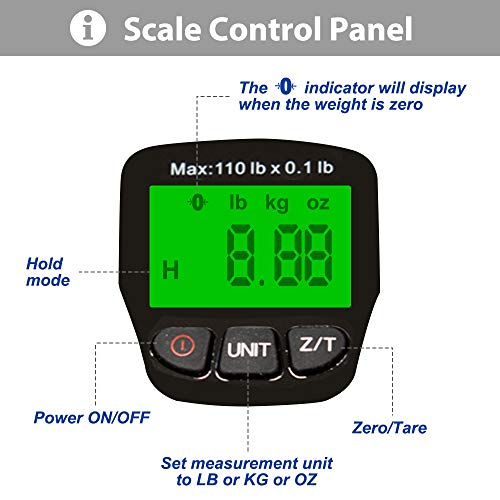 Commercial Grade Heavy Duty Digital 110lb/50kg Capacity Hanging Scale with Backlit and Measuring Tape for Luggage Fish Fishing with Comfortable Handle and Large Hook