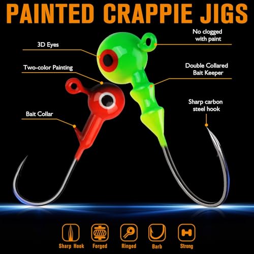 Dovesun Crappie Lures with Jig Heads Kit, Soft Plastic Grubs-Tube Baits 1/8oz 1/16oz 1/32oz Crappie Jigs Walleye Trout Bass Crappie Baits 95-120pcs - color: A-110PCS-Crappie Lures(small)