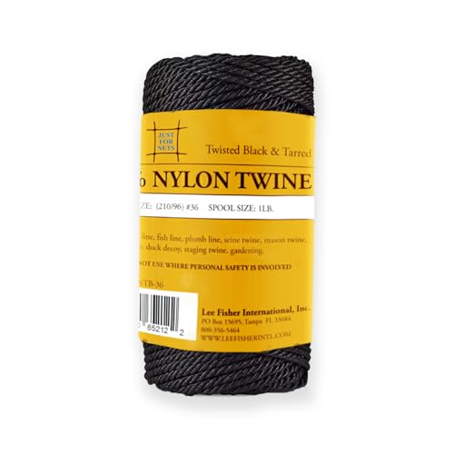 Just For Nets Twisted Tarred Nylon Bank Twine, Black, 1lb Spool - Heavy Duty String for Net Repair, Camping, Trot Line Fishing, Bushcraft Cordage (#36-1lb Spool) - size: #36 - 1lb Spool