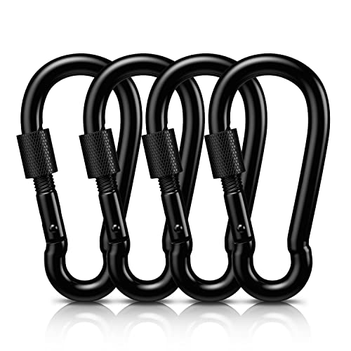 AUTMATCH Carabiner Clips, 3" Spring Snap Hook Caribeener Clips Buckle Pack Grade Heavy Duty Carabiners Quick Link for Camping, Fishing, Hiking, Traveling, 4 Pack - style: Carbon Steel - Locking Black