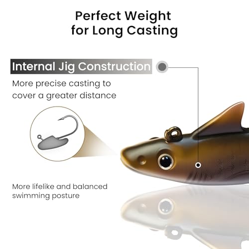 Pristis 6 pcs Sharkita Jig Head Soft Fishing Lures, Plastic Pre-Rigged Paddle Tail Shark Shad Swimbaits, Durable Sinking Worm Bait Set Gear Kit for Saltwater Freshwater Bass Crappie Walleye Trout - color: Assorted Pack I