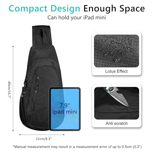 TITECOUGO Small Sling Bag, Lightweight Crossbody Backpack for Men Women, Shoulder Bag for Sports and Outdoor - color: Black/Black
