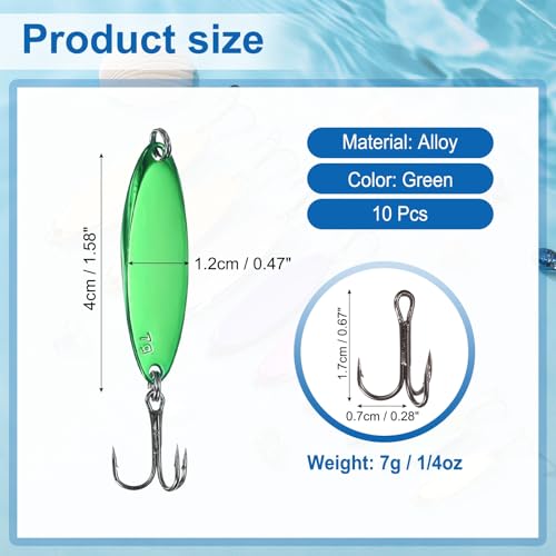 Fishing Spoons Lures, Metal Saltwater Treble Trout Lures Jigging Spoon with Treble Hooks Casting Spinner Baits - color: Green, size: 7g / 1/4oz