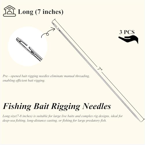 Stainless Steel Fishing Bait Rigging Needles Threader Set, Fish Bait Worm-Minnow-Anchovy Threader Needle Rustproof Threading Tool for Saltwater Freshwater Fishing Tackle Kit - size: 7"Long