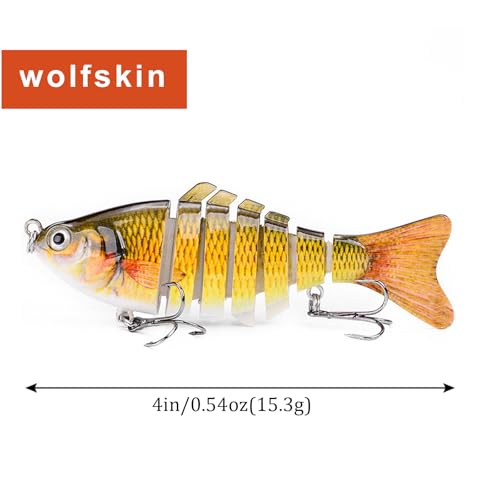 WOLFSKIN Fishing Topwater Lures Set for Bass Trout 3pcs 4in Multi Jointed Swimbaits Slow Sinking Fishing Baits Kit Lifelike Swimming Fish Freshwater, Saltwater (3pcs)