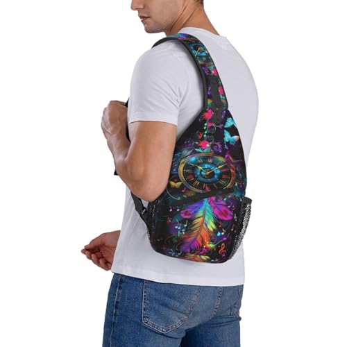Clock With Dream Catcher Sling Backpack Chest Bag Crossbody Shoulder Bag Gym Cycling Travel Hiking Daypack For Men Women - color: Clock With Dream Catcher