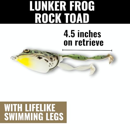 Lunkerhunt - Lunker Frog Fishing Lure | Award Winning Realistic Topwater Frog Lure for Fishing Bass, Trout and Pike | Freshwater Fish Bait with Hollow Body, Weedless Hooks for Freshwater Saltwater - color: Rocky Toad