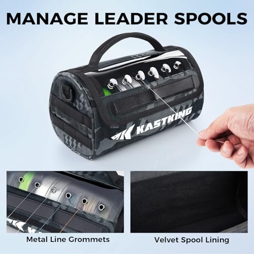KastKing BaitSpace Line Management Bag, Fishing Line Storage Bag with Water Resistant Nylon, Clear View Window, Removable Divider, Tangle-free Leader Line Holder - color: D: Black Camo-Large