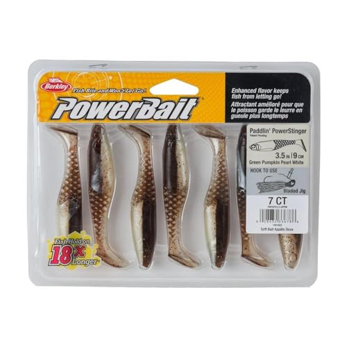 Berkley PowerBait Paddlin' PowerStinger Fishing Soft Bait - color: Green Pumpkin Pearl White, size: 3 1/2"