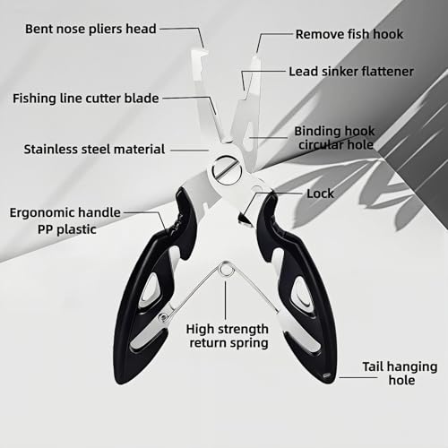 Multitool Fishing Pliers, Stainless Steel Multi-Tool with Spring-Loaded Design, Anti-Slip Grip, Line Cutter, Hook Remover for Saltwater Fishing