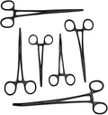 Black Color Ultimate Hemostat Forceps Set of 6-Straight & Curved Hemostat Forceps Locking Clamps Stainless Steel Full Serrated Jaws-Ideal for Nurses, Fishing Set