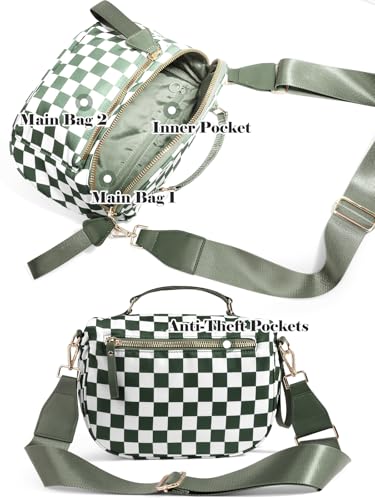 Checkered Crossbody Bag Bum Bag For Women,Spacious Checkered Purse Fanny Packs,Upgraded Version With Carry Handle - color: Handle Checkered - Bean Green