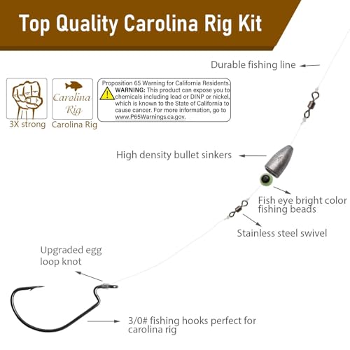 Dovesun 10/5PCS Ready Tied Carolina Rig Kit for Bass Fishing Catfish Rig Catfish Hook Kit with Bass Hooks, Swivel, Fluorocarbon Line, Weights - color: 5PCS, size: Size3/0 - Weight1/2oz