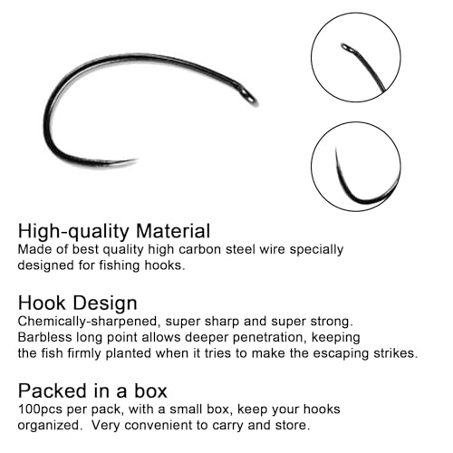 Eupheng Fly Fishing Hooks 100pc Pack Barbless Catch & Release Dry Wet Nymph Shrimp&Pupa, Streamer, Caddis, Jig, Scud Flies Fishing Hooks - color: EP Fly-C&R-SCUD-0001, size: #12