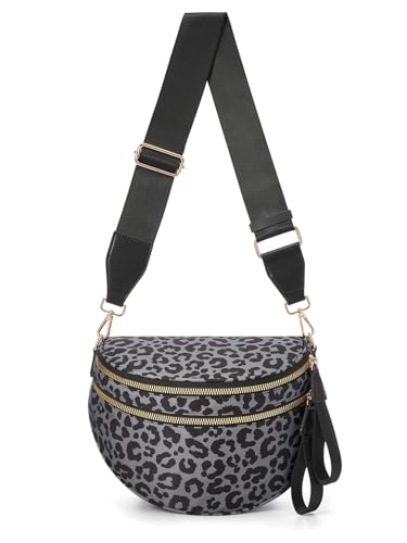 Pure Colour Crossbody Bag Bum Bag for Women,Spacious Purse Fanny Packs Belt Bag,Oversized Bum Bag (Black Grey Leopard Print Bum Bag) - color: Black Grey Leopard Print Bum Bag