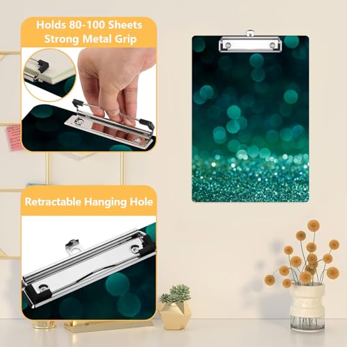 Green Glitter Clipboard, Fashion Decorative Clip Board with Metal Clip Cute Plastic Clipboards A4 Standard Size 8.5" x 12.5" for Nurses, Students, Office - color: Green Glitter
