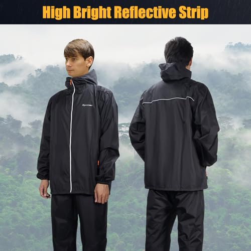 SOPPY Waterproof Rainsuit Jacket Pants Suits, Hooded Rain Jacket with Trousers, Packable Raincoat Sets with Carrying Bag - color: Black-m, size: Medium