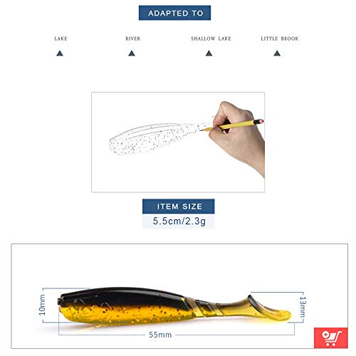 2.16in PVC Artificial Crappie Bass Bait with Paddle Tail 0.08oz.Shad Swimbaits 10-Pack Soft Baits Sea Ocean River Lake Streams Catfish Trout Pike Snapper Walleye - color: A 10pcs