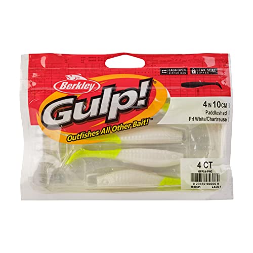 Berkley Gulp! Paddleshad Fishing Soft Bait - color: Pearl White/Chartreuse, size: 4"
