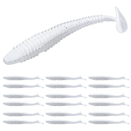 RUNCL Swimbaits Paddle 10/20/30/40PCS, 5/4/3/2 Inchs Paddle Tail, Soft Lure for Trout Crappie Bass, Durable Plastic Bait Swimmer for Saltwater/Freshwater, Fishing Lover's Gift - color: White Pearl, size: 3in, 30pcs