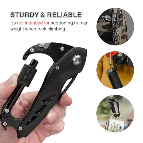 FUNBRO Multitool Carabiner with Pocket Knife, Stocking Stuffers Gifts for Men, EDC Carabiners with Folding Knives, Bottle Opener, Window Breaker and Screwdriver, Survival Gear for Camping Hiking - color: Black