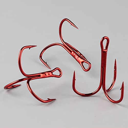 Fishing Treble Hooks - Sharp Strong Red Treble Fishing Hooks High Carbon Steel Triple Hooks Round Bend Barbed Fish Hook for Saltwater Freshwater Size #14-1/0 - size: 100pcs-14#