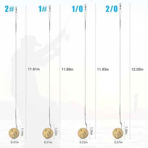 Saltwater Snelled Fishing Hooks with Leader Rig, 24pcs Steel Fishing Wire Leaders with Hook Swivel 11.9in Pre-Tied Wire Trace for Saltwater Freshwater Toothy Predators Bluefish Mackerel - size: 1#_24pcs