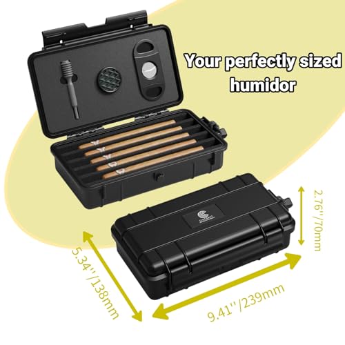 Cigar Humidor, ClGCRAFT Travel Cigar Humidor Box- Portable Cigar Case with Humidifier Disc, Waterproof, Essential Airtight Travel Humidor Kit for Cigar Aficionados (Holds up to 5 Cigars) - size: Holds up to 5 Cigars
