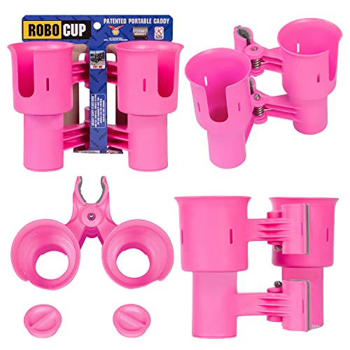 ROBOCUP, (Hot Pink), Patented Clamp On Boat Cup Holder |Multifunction Dual Drink Caddy for Fishing Poles, Tools, Net, Gaff |Portable Storage for Boating, Beach, Umbrellas, Golf Carts, Strollers - color: Hot Pink, size: Standard Spring