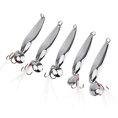 5pcs Spoons Lures Fishing Kit - Metal Spinner Baits With Treble Hooks for Salmon Bass