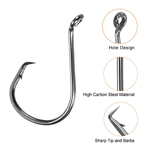 PATIKIL Fishing Circle Hooks Carbon Steel Offset Hook with Barbs for Freshwater Saltwater - size: 42mm/1.65"