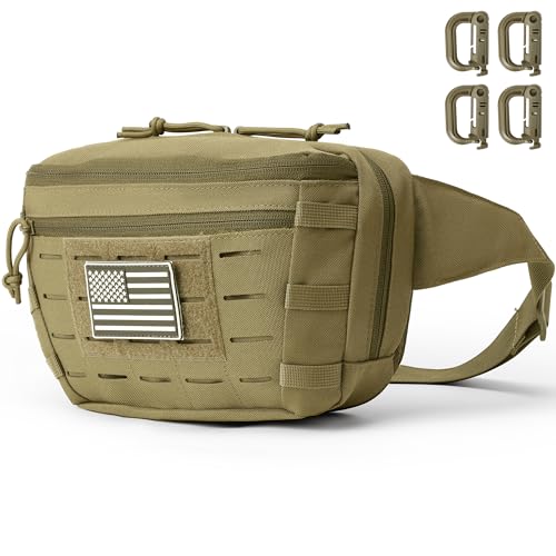 Tactical Sling Bag, Fanny Pack,2in1,CCW & EDC Shoulder Bag with MOLLE & Pistol Holster - 1000D Adjustable Strap for Outdoor Carry Men & Women - color: Khaki