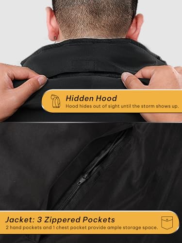 SaphiRose Men's Waterproof Rain Gear 2pcs/set Packable Rain Suit for Working Fishing - color: Black, size: Large