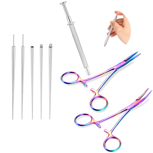 GEMQUEEN Piercing Taper Pliers Ball Grabber Tool for Changing Jewelry - Curved and Straight Forceps Stainless Steel Flat Back Earrings Insertion Tool Threadless Body Piercing Kit for Ear Nose Lip 8pcs - color: Colorful Forceps+Piercing Tapers+Ball Grabber