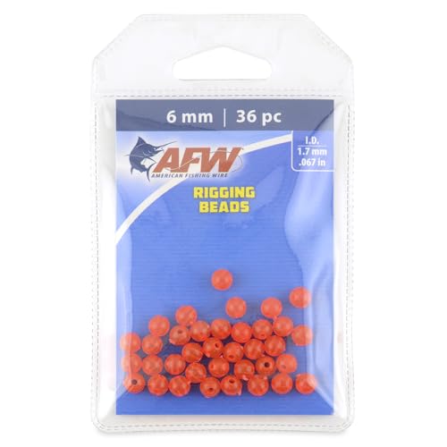 AFW Rigging Round Beads – 6mm & 8mm Acrylic Fishing Beads for Saltwater & Freshwater Rigs, Luminescent Green & Red Beads for Bottom Rigs, Catfishing & Fishing Line Beads - color: Red, size: 6mm - 36 pc