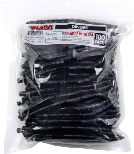 YUM Dinger Classic Worm All-Purpose Soft Plastic Bass Fishing Lure 100 Pack, 5 Inch - color: Black Blue Flake, size: 5" (Pack of 8)