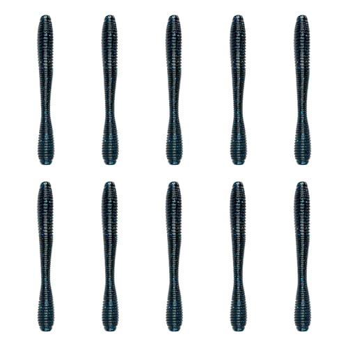 6th Sense – Bounce Worm Bass Fishing Lure Soft Plastic Worm for Wacky Neko Drop Shot Texas Rig - color: Black N Blue, size: 3.8in. (10/pk)