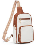 Anti Theft Crossbody Bags for Women RFID Leather Sling Purses,Crossbody Bags Travel Leather Fanny Pack for Women - color: White＆brown