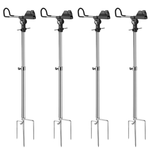 2/4 Pack Fishing Rod Holders, 360 Degree Adjustable Fishing Rod Holders for Bank Fising , Height Adjustable 25-36.6 Inch Multifunctional Stainless Steel Beach Fishing Rod Holder Fishing Gifts for Men - color: Black-4 Pack