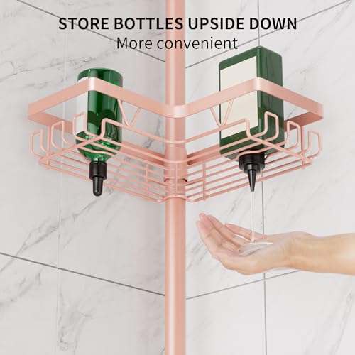 DAOYA Corner Shower Caddy Tension Pole - 4‑Tier Adjustable Shower Shelf Organizer Space‑Saving Bathroom Storage for Bathtub or Floor, Apricot - color: Apricot