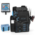 Calamus GearMaster Tackle Backpack with Bait Binder, Large Lightweight Water-Resistant Fishing Bag, Rod Holders, Food Storage - color: Black With (4) 3600 Tackle Boxes