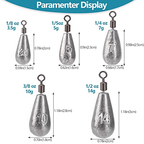 THKFISH Fishing Weights Sinkers Set, 28PCS Fishing Sinker Drop Shot Weights Kit,Drop Shot Rig Wacky Hooks for Saltwater Freshwater Bass Fishing - size: D-28pcs-Waterdrop Shape