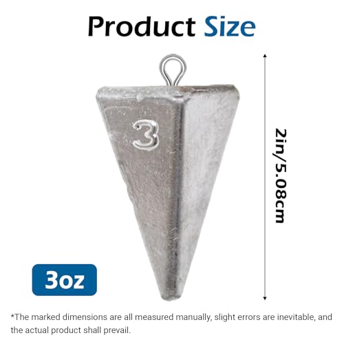 Pyramid Sinkers Assorted Weights 2oz 3oz 4oz, Lead Surf Fishing Sinkers for Saltwater Beach Bottom Fishing (5-8 Pack) - size: 3oz-6pcs
