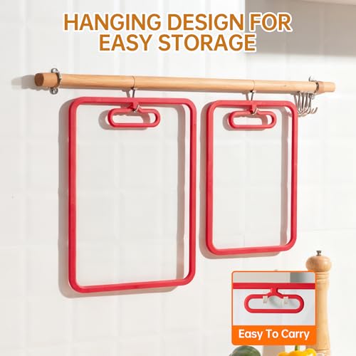 2Pcs Red Glass Cutting Board for Kitchen, Tempered Glass Chopping Board with Non-Slip Edges, Dishwasher Safe Clear Cutting Board Set, Heat & Shatter Resistant, 15"×11" & 13"×9"