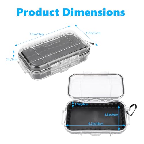 Tiiyee Small Waterproof Storage Case, Outdoor Survival Waterproof Dry Box | Protective Case Shockproof Airtight Carry Box Container Floating Hard Shell for EDC Tools Phone Keys Watches Travel Fishing - color: transparent