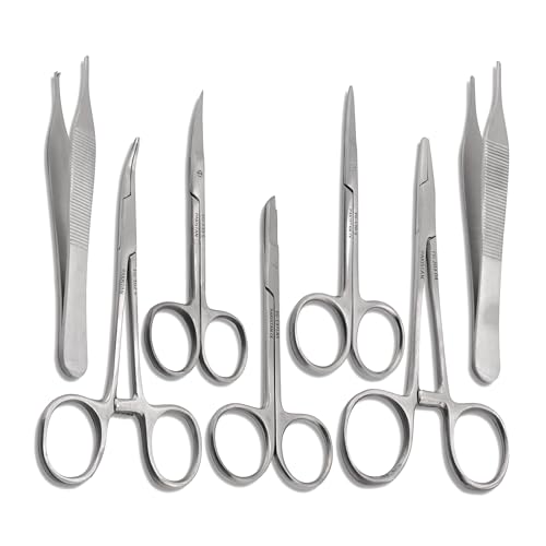 Set of 7 Pieces Scissors Forceps Hemostats Needle Holder Driver Set for Educational Training and Medical Procedures Made of Stainless Steel by Cynamed