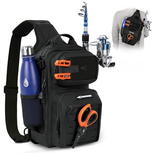 KastKing BlowBak Tactical Sling Tackle Bag-Lightweight Fishing Backpack Storge Fishing Gear and Equipment,Gift for Men - color: C: Black（14” X 8” X 6 ”）, size: Standard